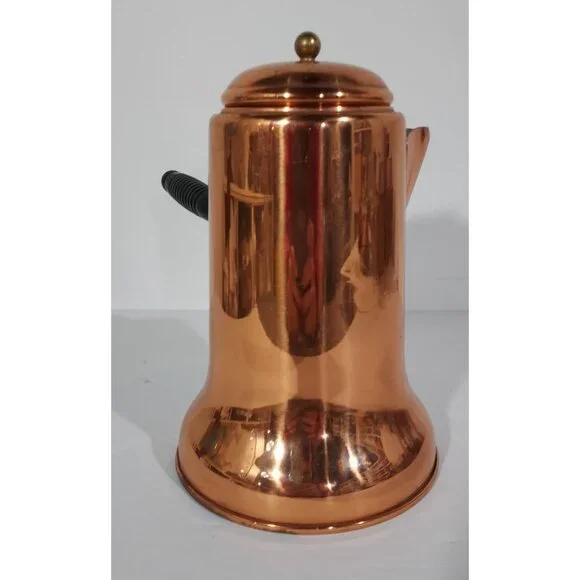 Copper Pot Chocolate Coffee Tea Kettle 8” Brass Wood Side Handle Vintage - Picture 13 of 13
